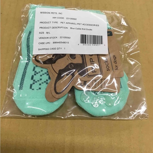 New Pup Crew Non-Skid Mint Green Cable Knit Dog Socks M/L - Picture 3 of 3